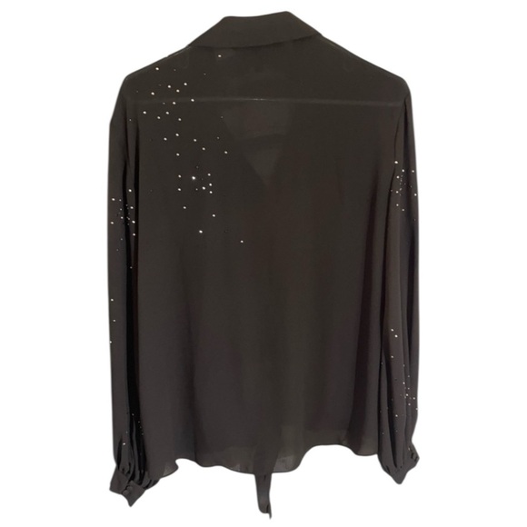 White House Black Market Black Rhinestone Sheer Blouse XS - Picture 4 of 10